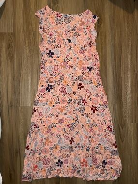 Sonoma Pink Floral Print Dress with Navy and Coral Accents